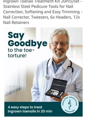 Ingrown Toenail Repair Kit with Tools & Braces - White & Gold